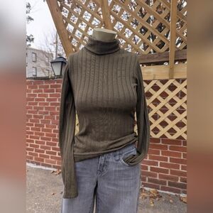 H&M Dark Olive Green Slim Fit Ribbed Turtleneck